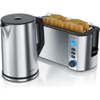 Arendo Frühstücksset 2-teilig, 4-Scheiben Langschlitztoaster MANHA + Edelstahl Wasserkocher 1,5l, Silber