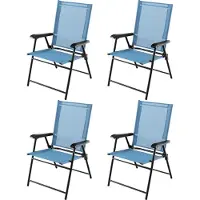 Costway 4er Set Gartenstühle, Klappstühle mit Armlehnen & wetterfestem Stoff, Balkonstühle Terrassenstühle Blau