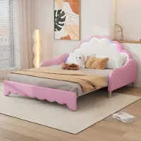 Ulife Sofabett mit beleuchtetem Kopfteil , umwandelbar in Liegefläche, 140 x 200 cm, Rosa