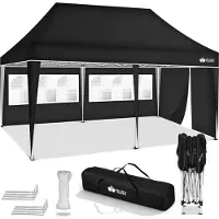 Tillvex Pavillon 3x6m - mit 3 Seitenwänden Schwarz wasserdicht | Pop-Up Faltpavillon höhenverstellbar | Gartenzelt UV Schutz 50+ | Partyzelt mit Tasche für Garten