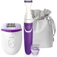 Philips Satinelle Essential BRP505/00 Kompakter Epilierer mit Kabel, Violett, Weiß, Hinterer Oberschenkel, Bikini, Vorderer Oberschenkel, Äußerer Oberschenkel, Oberlippe, 8 Disks, AC, 15 V