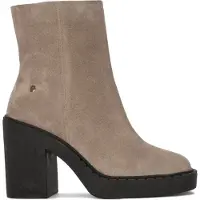 MACIEJKA Damen Stiefel aus Naturveloursleder, Dunkelbeige, 10 cm Absatz, Reißverschluss