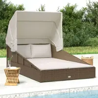 vidaXL Möbel Sonnenliege mit Faltdach Braun 200x114x128 cm Poly Rattan - Gartenliegen &8480