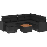 vidaXL 8-tlg. Garten-Sofagarnitur mit Kissen Schwarz Poly Rattan