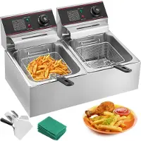 Vevor 295 x 235 x 150 mm Commercial Elektro-Fritteuse Tief Doppel-Kaltzonen-Fritteuse 6L 5000W 220V für Schnellrestaurants Snackbars