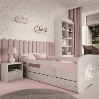 KIDS Collection Kinderbett 160x80 mit Rausfallschutz, Lattenrost & Schublade in weiß 80 x 160 Mädchen Bett rosa Pferd