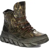 MACIEJKA Stiefeletten aus natürlichem Veloursleder Grün-Gold mit Plateausohle, Reißverschluss und Schnürung, synthetischem Lammfellfutter