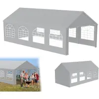 XMTECH Partyzelt Pavillon 4x8 m wasserdicht UV-Schutz 50+ mit herausnehmbaren Seitenteilen, Gartenpavillon Hochzeitszelt 32m² mit PE-Plane, stabil & wetterfest – Grau