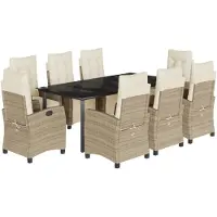 vidaXL 9-tlg. Garten-Essgruppe mit Kissen Beige Poly Rattan
