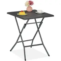 Relaxdays Gartentisch, klappbar, HxBxT: 73 x 62 x 62 cm, Rattanoptik, Kunststoff, Stahl, wetterfester Balkontisch, grau