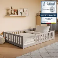 KIDS Collection Kinderbett Bodenbett 140x200 cm mit Rausfallschutz & Lattenrost Montessori Bett Bed Gitterbett Kinder Jugendbett Einzelbett | Kaschmir weitere Größen 80x160 | 90x200 | 120x200 cm