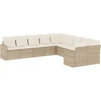 vidaXL 10-tlg. Garten-Sofagarnitur mit Kissen Beige Poly Rattan