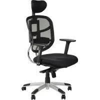 Stema Drehbarer ergonomischer Bürostuhl HN-5018, verstellbare Armlehnen, Kopfstütze, verschiebbarer Sitz (vorne-hinten), Schwarz