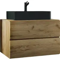VCM 2-tlg. Waschplatz Waschtisch | schwarzes Waschbecken Unterschrank Breite 80 cm | Badmöbel Set mit Schubladen | Lendas S BL