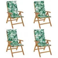 vidaXL Verstellbare Klappstühle mit Kissen, 4-teilig, Massivholz Teak