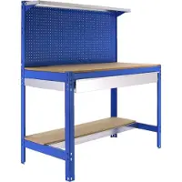 Proregal Werkbank BUFFALO mit Werkzeugwand, Schubfach und Ablage | HxBxT 84x150x61cm | Traglast 600kg | Blau