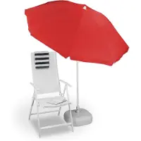 Relaxdays Sonnenschirm, Ø 180 cm, höhenverstellbar, kippbar, Balkonschirm, rund, Polyester, Stahl, Strandschirm, rot