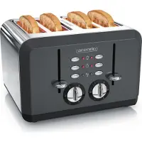 Arendo Toaster für 4 Scheiben, 1630 W, Automatik, Edelstahl, Wärmeisolierendes Doppelwandgehäuse, grau