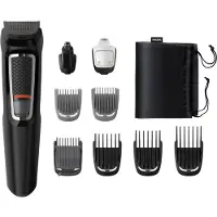 Philips MULTIGROOM Series 3000 MG3740/15 9-in-1, für Gesicht und Haare, Schwarz, Rechteck, Bart, Ohr, Augenbraue, Schnurrbart, Nase, Edelstahl, Akku, 60 min