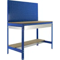 Proregal Werkbank BUFFALO mit Werkzeugwand und Schubfach | HxBxT 84x150x61cm | Traglast 600kg | Blau