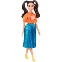 Barbie Fashionistas Puppe (brünett) mit blauem Rock, Anziehpuppe, Modepuppe