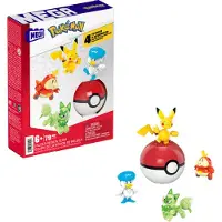 Mega Pokémon Actionfigur Bauspielzeug für Kinder, Paldea-Region Team mit 79 Teilen, Pikachu, Krokel, Felori und Kwaks sowie 1 Pokéball