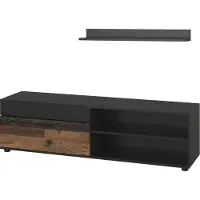 Vicco Lowboard & Regal Berno Schwarz/Oldstyle mit 1 Klappe, Model 55456