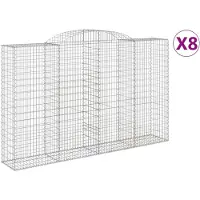 vidaXL Gabionen mit Hochbogen 8 Stk. 300x50x180/200cm Verzinktes Eisen