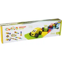 Cubika Holzspielwaren Holz Rennwagen mit Garage - Garagenbau, Startrampe, Wasserbasis-Farben