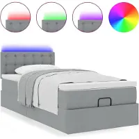 Syfax Ottomane Bett mit Matratze & LEDs Hellgrau 90x200 cm Stoff