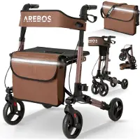 Arebos Rollator Braun Leichtgewicht - faltbar & verstellbar - 65 cm x 36 cm x 28 cm