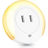 Bearware LED Nachtlicht, Warmweiß, Nachtlampe mit USB Ladefunktion, Helligkeits & Dämmerungssensor