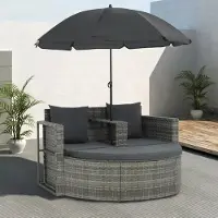 vidaXL Möbel Gartenbett mit Sonnenschirm Grau Poly Rattan - Gartenliegen 44478
