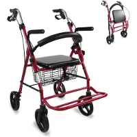 Mobiclinic PRO, Rollator mit Sitz, ultraleicht, hergestellt aus Aluminium, Klappbare Fußstütze, Armlehnen, Korb, Gehhilfe, Colón, Farbe Bordeaux