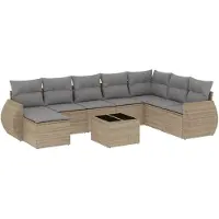 vidaXL 9-tlg. Garten-Sofagarnitur mit Kissen Beige Poly Rattan