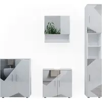 Vicco Badmöbel-Set Irma Weiß Hochglanz mit Einsätzen 4 Teile, mit Hochschrank und Kommode, Model 39664