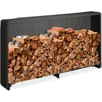 Relaxdays Kaminholzregal mit Abdeckung, für Holz ab 25 cm, Brennholzregal aus Eisen, HBT: 110 x 200 x 29 cm, schwarz