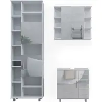 Vicco Badmöbel-Set Ilias Weiß Hochglanz 3 Teile, mit Hochschrank, Model 40221