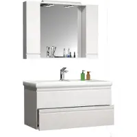 VCM 3-tlg. Waschplatz | Waschtisch Unterschrank 100 cm | Badmöbel Set mit Waschbecken | grifflose Schubladen | Spiegelschrank | Komplett Silora XL