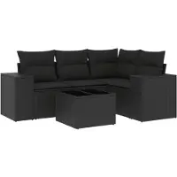 vidaXL 5-tlg. Garten-Sofagarnitur mit Kissen Schwarz Poly Rattan