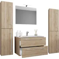 VCM 5-tlg. Waschplatz Waschtisch | Waschbecken Unterschrank Breite 60 cm | Badmöbel Set mit Schubladen Drehtüren Spiegel | Badinos