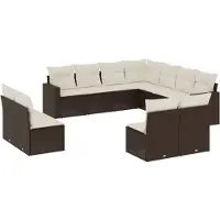 vidaXL 11-tlg. Garten-Sofagarnitur mit Kissen Braun Poly Rattan