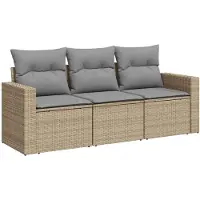 vidaXL 3-tlg. Garten-Sofagarnitur mit Kissen Beige Poly Rattan