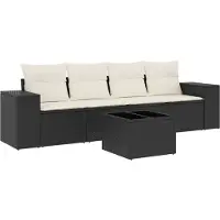 vidaXL 5-tlg. Garten-Sofagarnitur mit Kissen Schwarz Poly Rattan