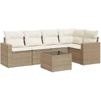 vidaXL 6-tlg. Garten-Sofagarnitur mit Kissen Beige Poly Rattan
