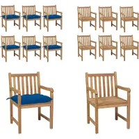 vidaXL Gartenstühle 6 Stk. mit Blauen Kissen Massivholz Teak - Gartenstuhl - Gartenstühle - Gartensessel - Holzstuhl