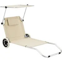 En.casa Sonnenliege Lazkano mit Rollen 150x62cm Gartenliege Liege Strandliege Aluminium Beige