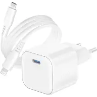Swissten , GaN USB-C PD Ladegerät 20W mit USB-C auf Lightning Kabel 1.2m, Weiß