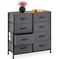 Relaxdays Kommode Industrial, HBT 81,5 x 80 x 30 cm, 8 Schubladen, Stoff & Metall, Holzoptik, Flurschrank, grau/braun