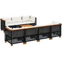 vidaXL 8-tlg. Garten-Sofagarnitur mit Kissen Schwarz Poly Rattan